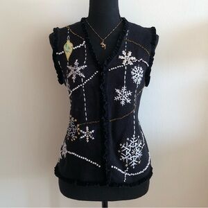 Vintage Black Snowflake Sweater Vest